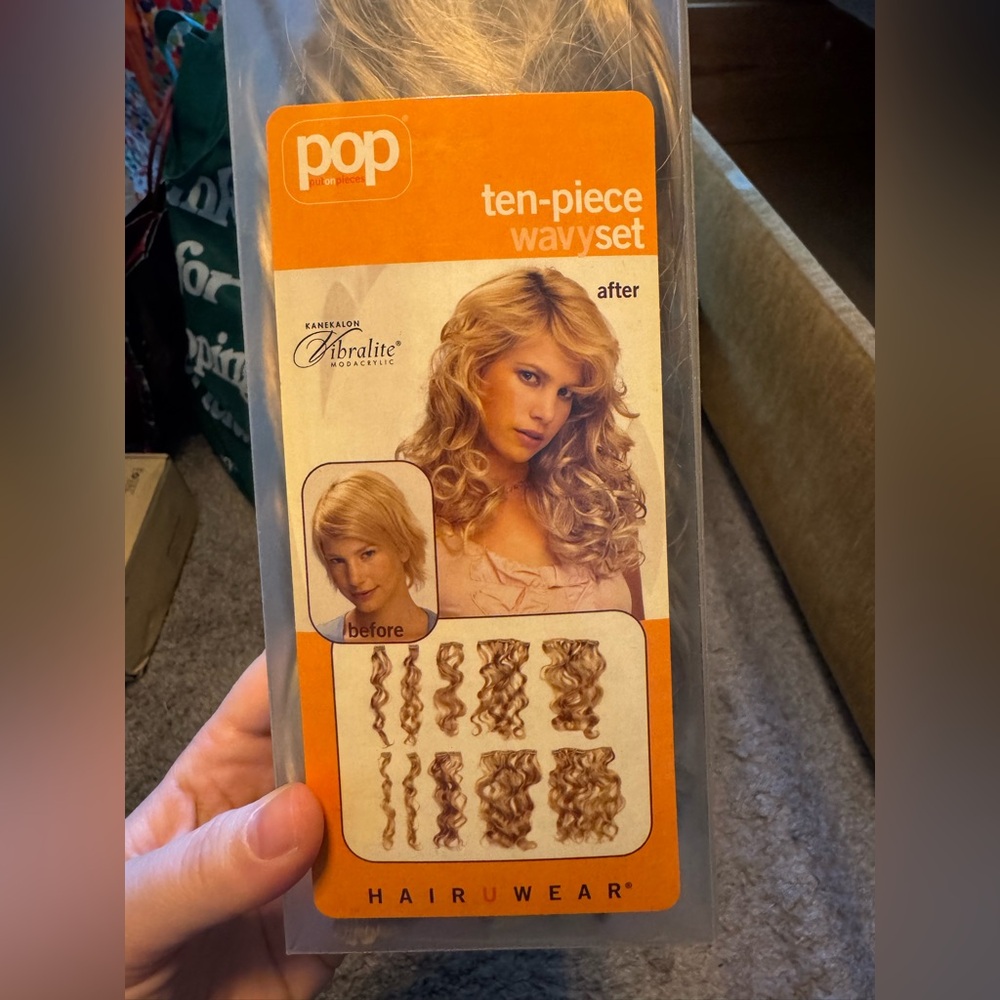 Pop Hairuwear Ten Piece Wavy Hair Extensions Blonde Golden Wheat Clip In